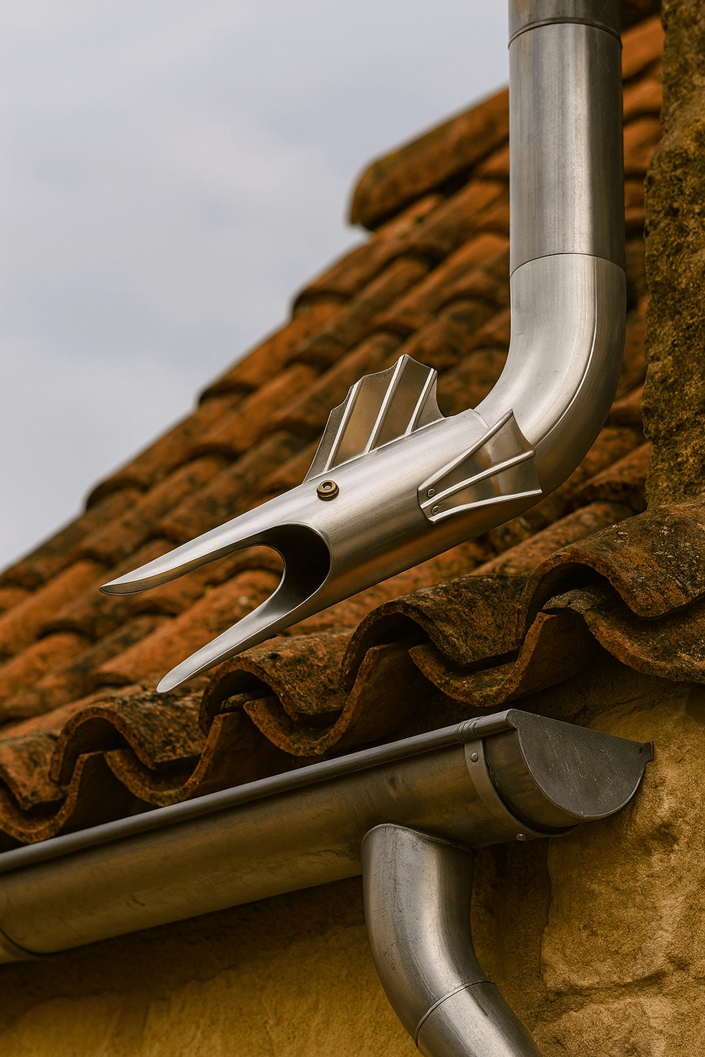 Gargouille de gouttière en zinc Barracuda