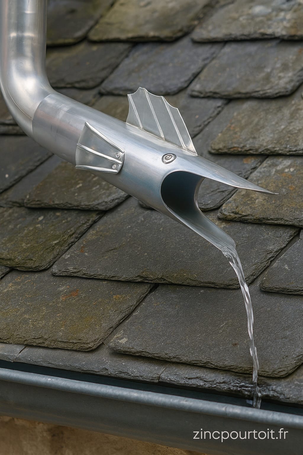 Gargouille de gouttière en zinc Barracuda